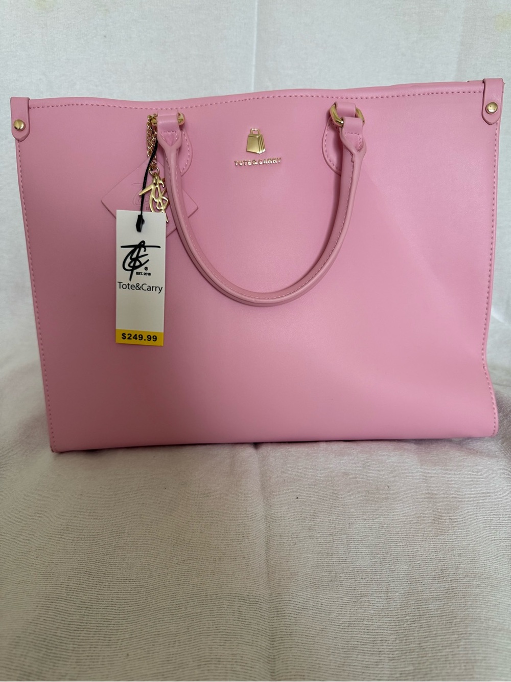 Tote and Carry Pink Structured Tote with Gold Hardware